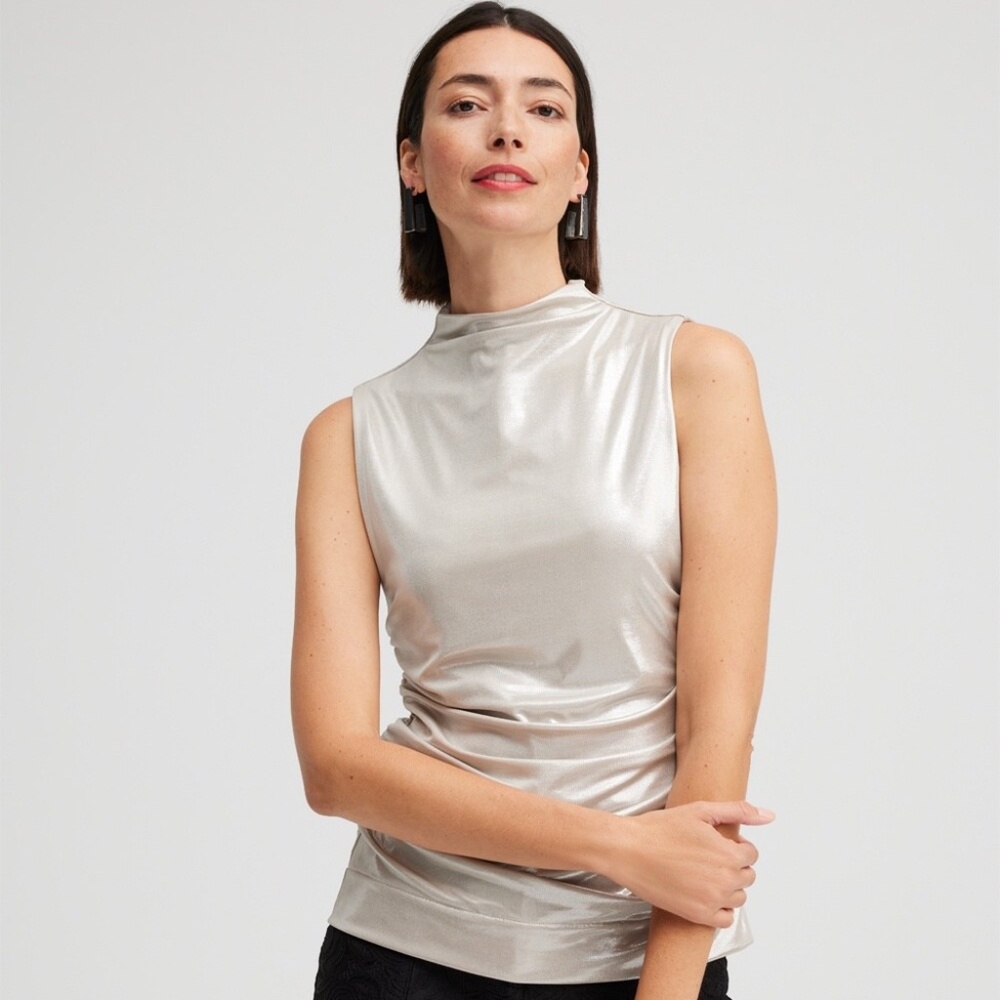 NWOT Chico's Black Label Gathered Knit Top